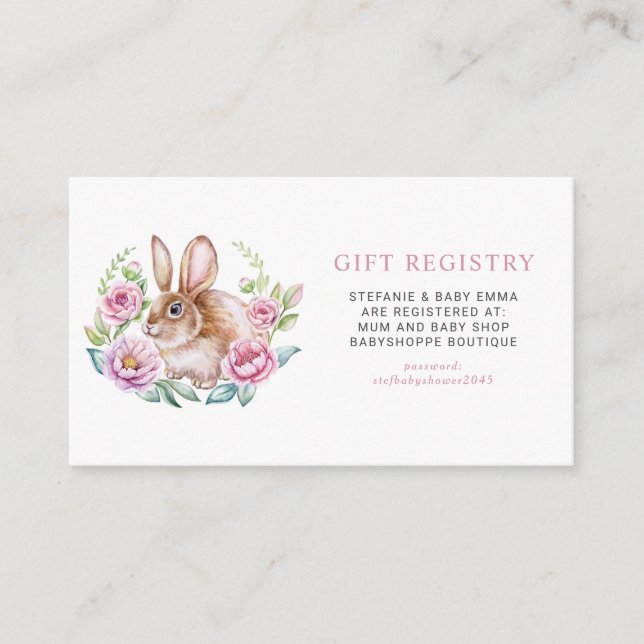 Tarjeta De Recepción Registro de Baby Shower Cute Bunny Floral Wreath (Anverso)