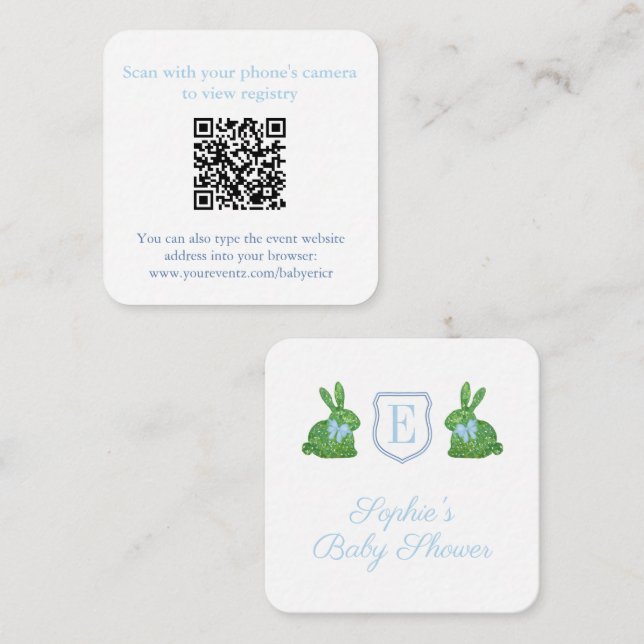 Tarjeta De Recepción Registro de Baby Shower de código QR para conejito (Anverso / Reverso)