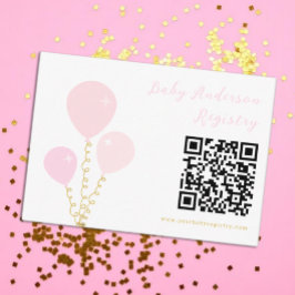 Tarjeta De Recepción Registro de Baby Shower de Niña con Globos Rosados