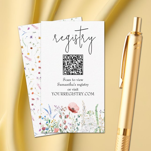 Tarjeta De Recepción Registro de Baby Shower de Wildflower (Wildflower Baby Shower Registry QR Code Enclosure Cards)