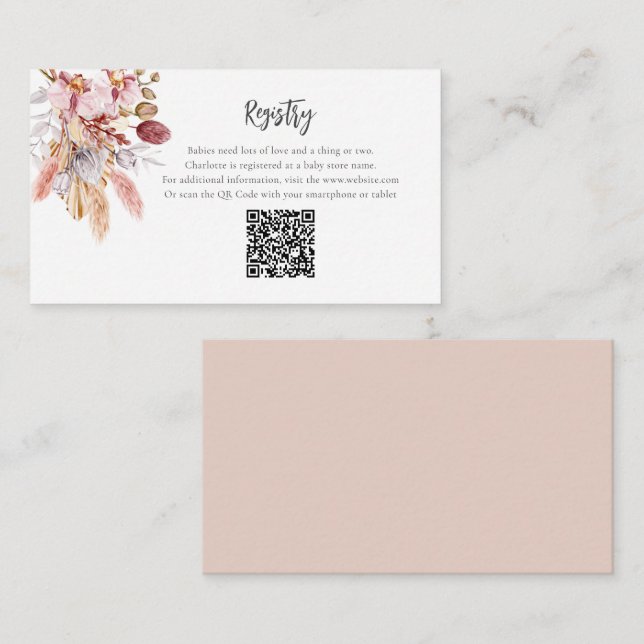 Tarjeta De Recepción Registro de Baby Shower del Chica Pampas Grass Ter (Anverso / Reverso)