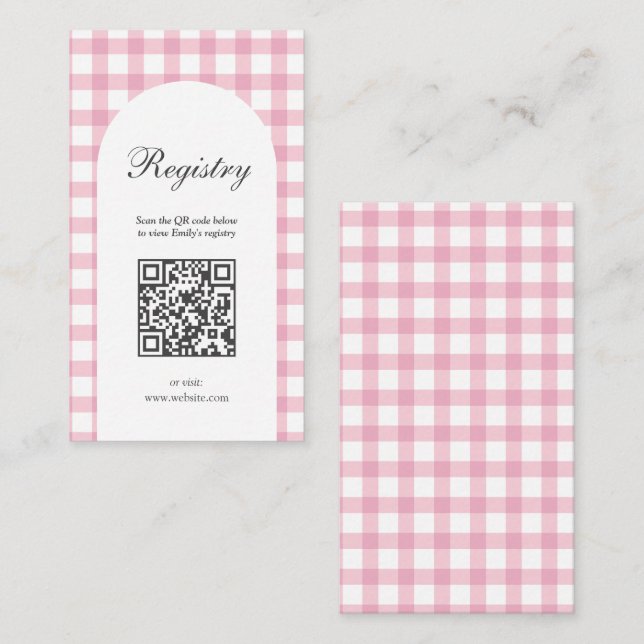 Tarjeta De Recepción Registro de Baby Shower del Chica Pink Gingham Pla (Anverso / Reverso)