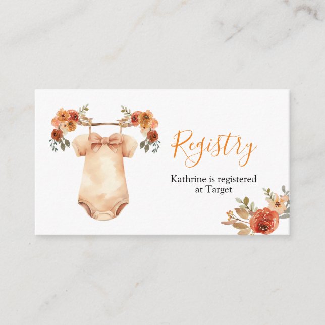 Tarjeta De Recepción Registro de Baby Shower Fall Floral Baby Clothes (Anverso)