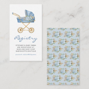 Tarjeta De Recepción Registro de Baby Shower Floral Blue Vintage Stroll