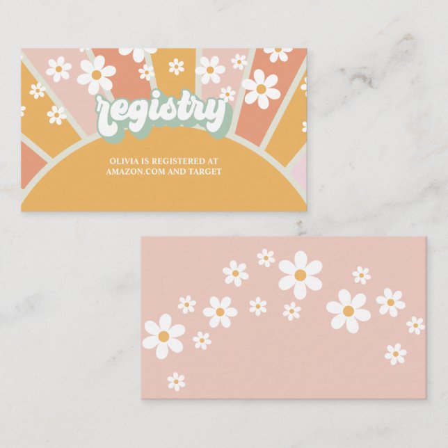 Tarjeta De Recepción Registro de Baby Shower Groovy Baby Retro (Anverso / Reverso)