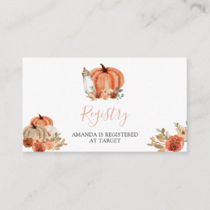 Tarjeta De Recepción Registro de Baby Shower Naranja Calabaza Otoño Ena