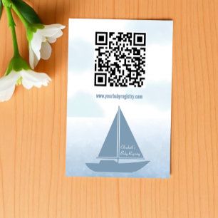 Tarjeta De Recepción Registro de Baby Shower Niño Acuarela Azul Barco d