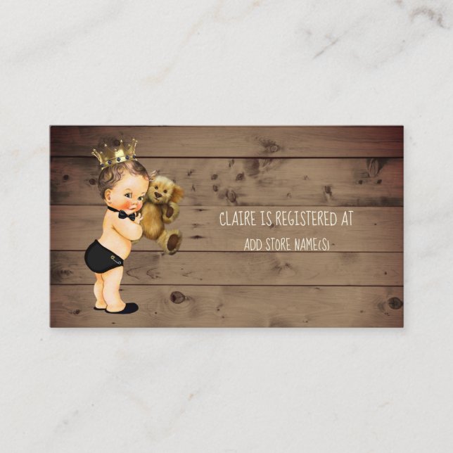 Tarjeta De Recepción Registro de Baby Shower Prince Boy Insertar Madera (Anverso)