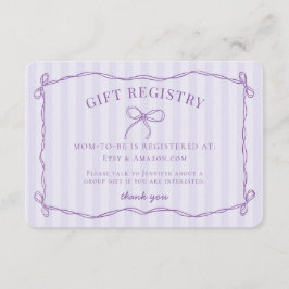 Tarjeta De Recepción Registro de Baby Shower Purple Coquette Bow Lavend