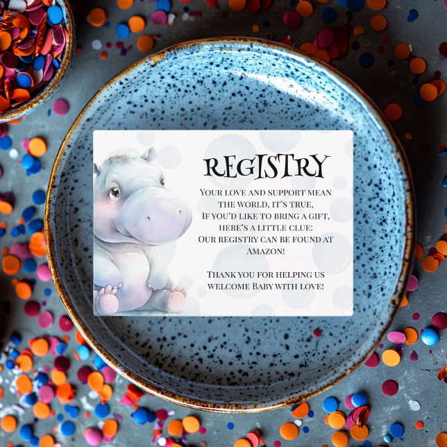 Tarjeta De Recepción Registro de Baby Shower Temático de Hippo (Hippo baby Shower Registry Card)