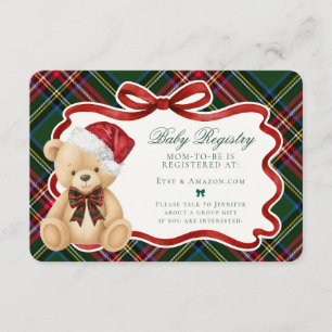 Tarjeta De Recepción Registro de bebé oso de Navidad de cuadros escoces