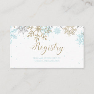 Tarjeta De Recepción Registro de bebé Snowflake azul oro