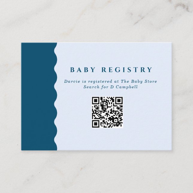Tarjeta De Recepción Registro de bebés con onda azul retro Código QR (Anverso)