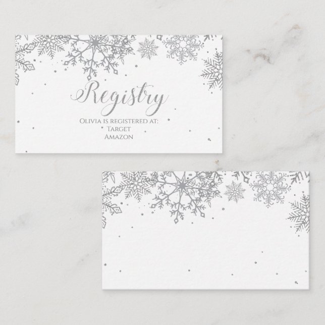 Tarjeta De Recepción Registro de Bebés de Snowflake de plata (Anverso / Reverso)