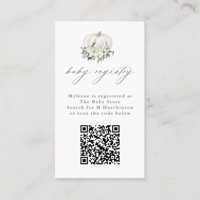 Tarjeta De Recepción Registro de Bebés Floral de Calabaza Blanca Código (Anverso)