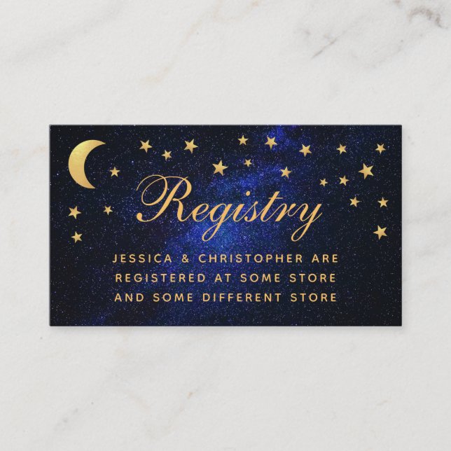Tarjeta De Recepción Registro de Boda Celestial Estrellas Doradas Luna  (Anverso)