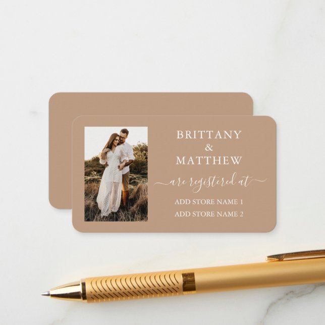 Tarjeta De Recepción Registro de Boda con Caligrafía Moderna en Taupe (Anverso/Reverso In Situ)