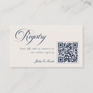 Tarjeta De Recepción Registro de Boda con Código QR Clásico Marfil Azul