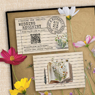 Tarjeta De Recepción Registro de Boda con Código QR de Libros Antiguos