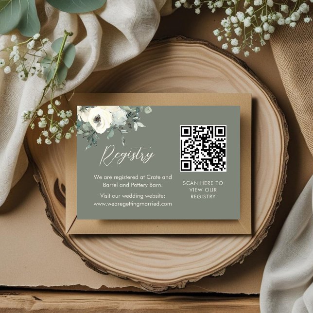 Tarjeta De Recepción Registro de Boda con Código QR Floral Chic Verde O (Subido por el creador)