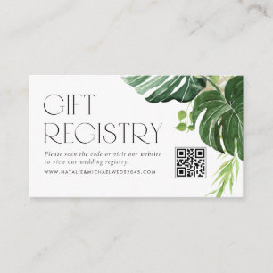 Tarjeta De Recepción Registro de Boda de código QR tropical de Monstera