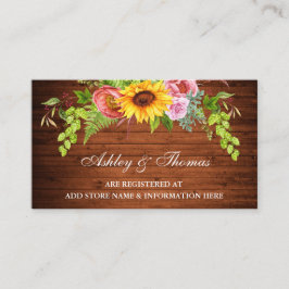 Tarjeta De Recepción Registro de Boda de madera floral de girasol Inser