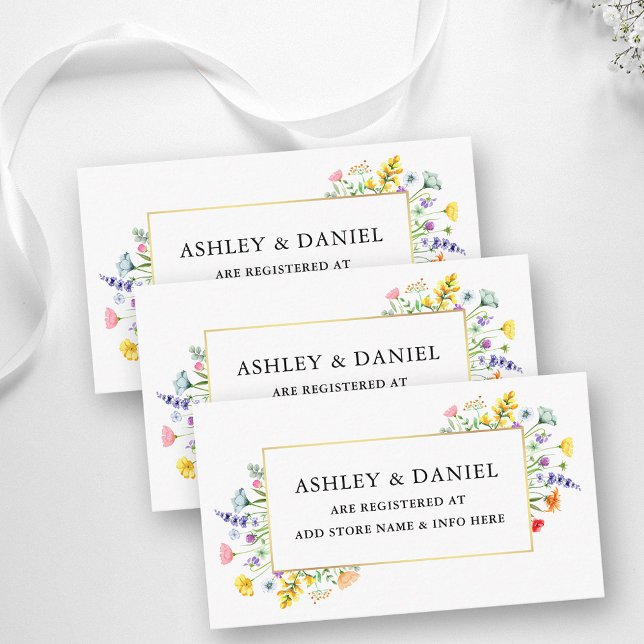 Tarjeta De Recepción Registro de Boda de tramas doradas de flores silve (Customize to change text size, text style or to add more text to back of card.)