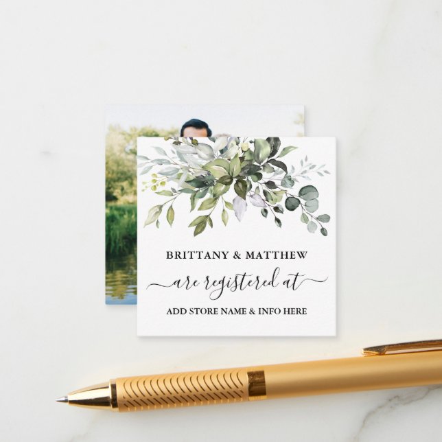 Tarjeta De Recepción Registro de Boda de Vegetación Acuarela Foto  (Anverso/Reverso In Situ)