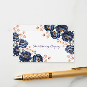 Tarjeta De Recepción Registro de Boda Floral Azul Marino y Naranja Quem