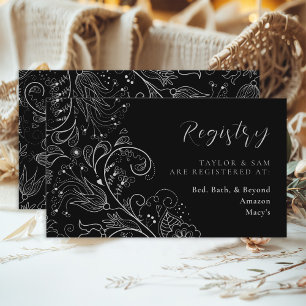 Tarjeta De Recepción Registro de Boda Floral Elegante de Plata y Negro