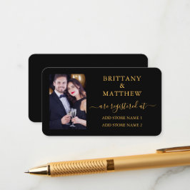 Tarjeta De Recepción Registro de Boda Foto Caligrafía Dorado Negro