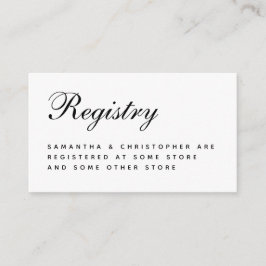 Tarjeta De Recepción Registro de Boda Minimalista Simple Blanco & Negro