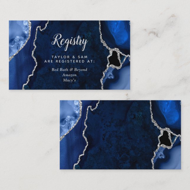 Tarjeta De Recepción Registro de Boda Navy y Agata Plateada (Anverso / Reverso)