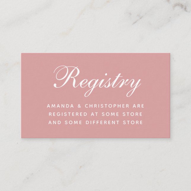 Tarjeta De Recepción Registro de Boda Rosa Polvo Simple Tinta Script En (Anverso)