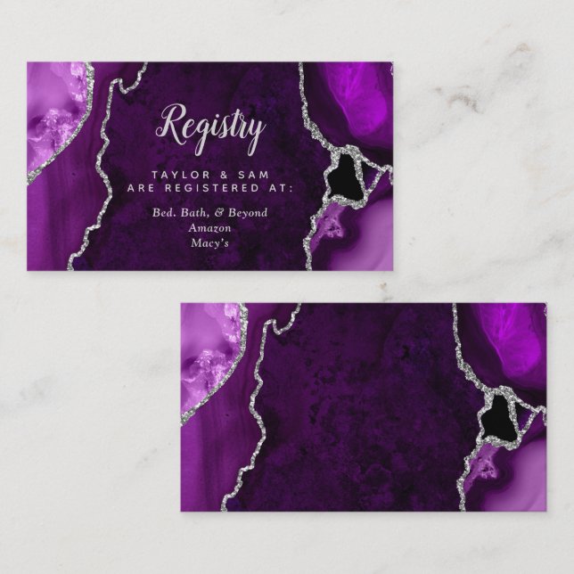 Tarjeta De Recepción Registro de Bodas Agate Purple and Silver (Anverso / Reverso)