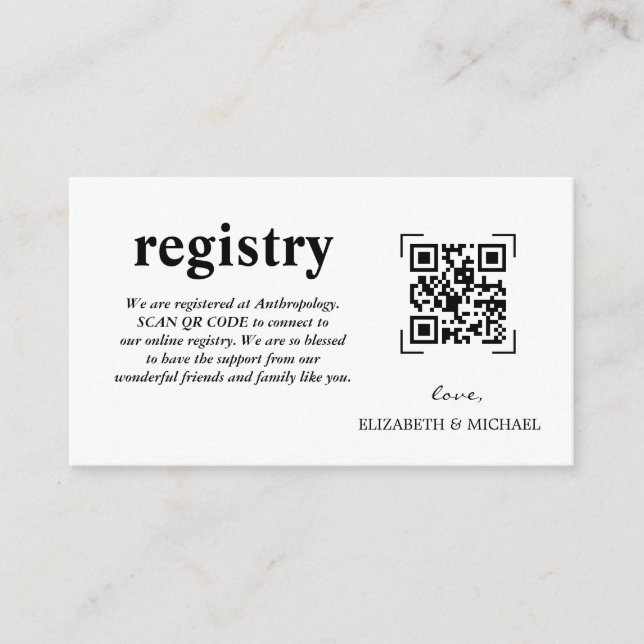 Tarjeta De Recepción Registro de bodas | Análisis de código QR (Anverso)