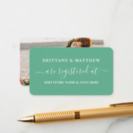 Tarjeta De Recepción Registro de Bodas caligráficos Foto Mint Green
