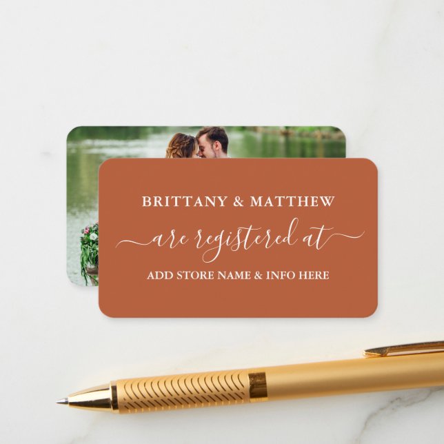 Tarjeta De Recepción Registro de Bodas caligráficos Foto Terracotta (Anverso/Reverso In Situ)
