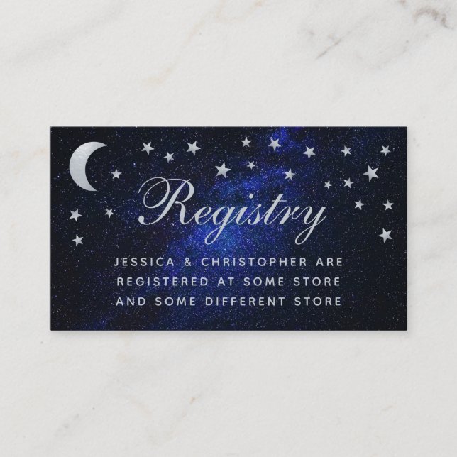 Tarjeta De Recepción Registro de Bodas celestes Estrellas caligrafía lu (Anverso)