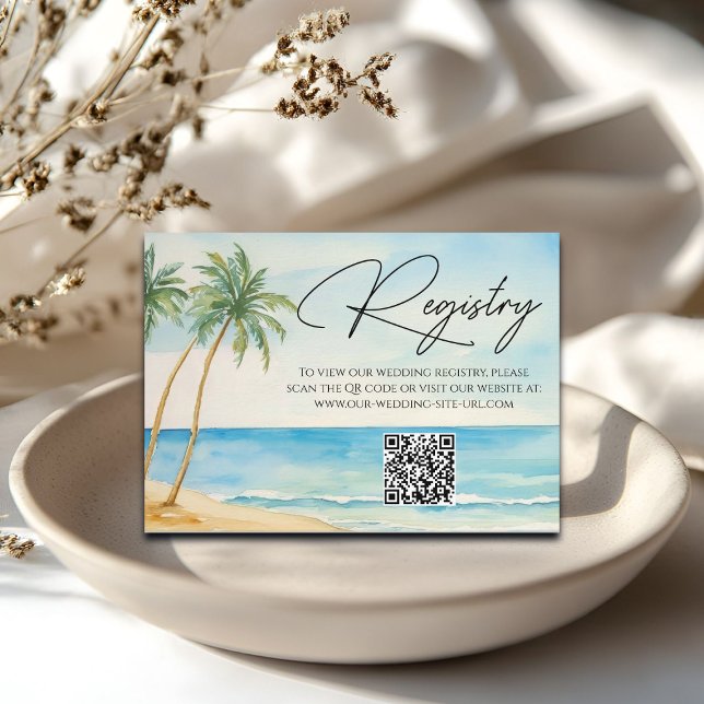 Tarjeta De Recepción Registro de Bodas con Código QR de Palmeras de Pla (Subido por el creador)