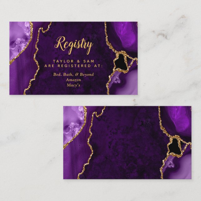 Tarjeta De Recepción Registro de Bodas de Agate Purple y Gold (Anverso / Reverso)