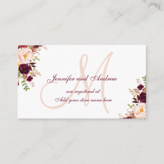Tarjeta De Recepción Registro de Bodas de Burgundy Floral Rubor