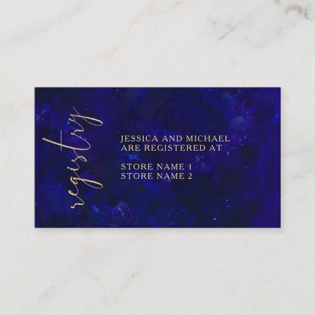 Tarjeta De Recepción Registro de Bodas de caligrafía azul simple modern (Anverso)