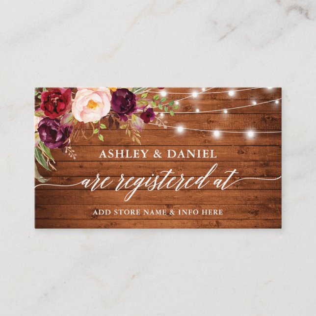 Tarjeta De Recepción Registro de Bodas de caligrafía de luces florales  (Anverso)