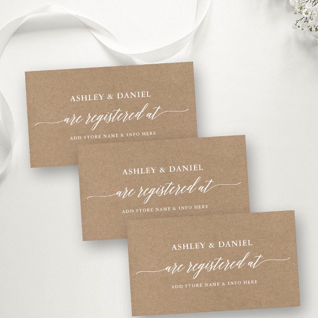 Tarjeta De Recepción Registro de Bodas de caligrafía moderna Kraft (Customize to change your personalized text size or text style.)