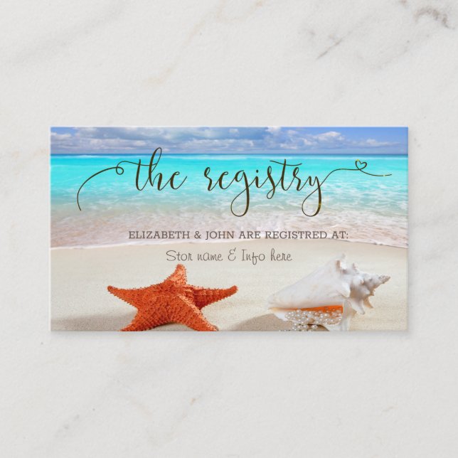 Tarjeta De Recepción Registro de Bodas de casetas de bodas de playa (Anverso)
