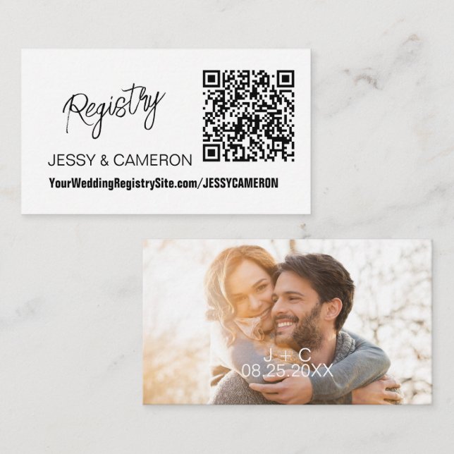 Tarjeta De Recepción Registro de Bodas de código QR de fotografía Perso (Anverso / Reverso)