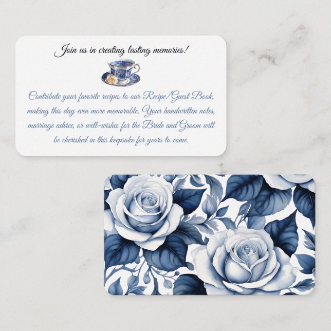 Tarjeta De Recepción Registro de Bodas de equipos y Rosas azules (Anverso / Reverso)