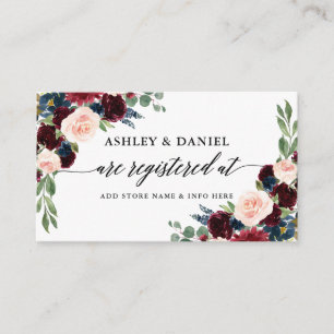 Tarjeta De Recepción Registro de Bodas de Floral Azul Borgoña
