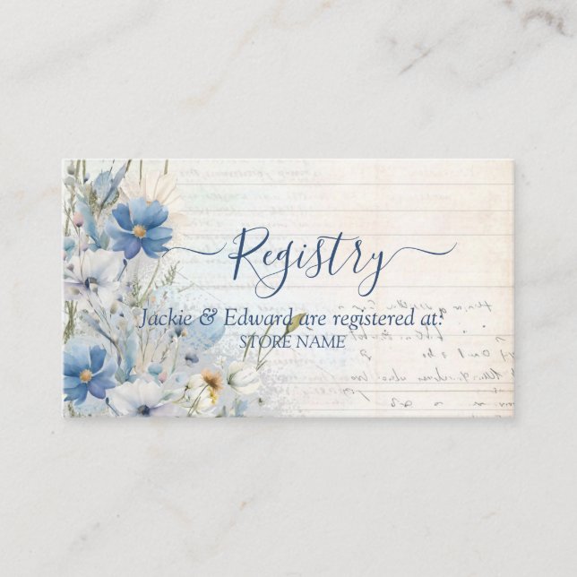 Tarjeta De Recepción Registro de Bodas de Flores Silvestres Dusty Blue (Anverso)
